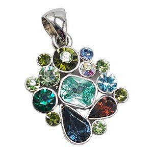 Lia Sophia Multicolored Faceted Crystal Pendant Silver Tone Vintage